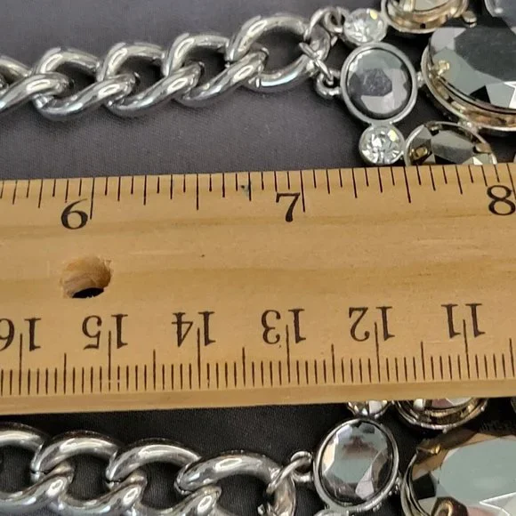 Womens Silver Tone Heavy Chunky Chain Prong Set Crystal Statement Necklace - Picture 9 of 10